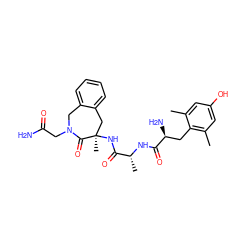 Cc1cc(O)cc(C)c1C[C@H](N)C(=O)N[C@H](C)C(=O)N[C@]1(C)Cc2ccccc2CN(CC(N)=O)C1=O ZINC000072124391