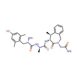 Cc1cc(O)cc(C)c1C[C@H](N)C(=O)N[C@H](C)C(=O)N[C@H]1C(=O)N(CC(N)=O)Cc2ccccc2[C@@H]1C ZINC000072122685