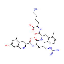 Cc1cc(O)cc(C)c1C[C@H](N)C(=O)N[C@H](CCCNC(=N)N)C(=O)N[C@@H](Cc1c(C)cccc1C)C(=O)N[C@@H](CCCCN)C(=O)O ZINC000169310028