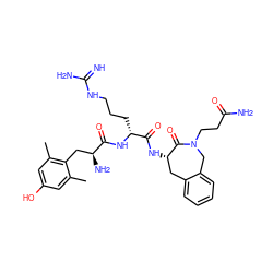 Cc1cc(O)cc(C)c1C[C@H](N)C(=O)N[C@H](CCCNC(=N)N)C(=O)N[C@H]1Cc2ccccc2CN(CCC(N)=O)C1=O ZINC000299869673