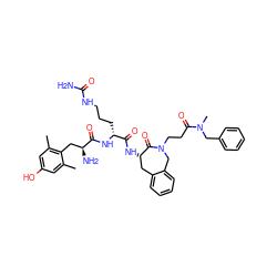 Cc1cc(O)cc(C)c1C[C@H](N)C(=O)N[C@H](CCCNC(N)=O)C(=O)N[C@H]1Cc2ccccc2CN(CCC(=O)N(C)Cc2ccccc2)C1=O ZINC000299870736