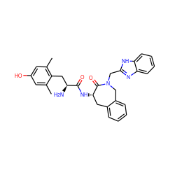 Cc1cc(O)cc(C)c1C[C@H](N)C(=O)N[C@H]1Cc2ccccc2CN(Cc2nc3ccccc3[nH]2)C1=O ZINC000034644465