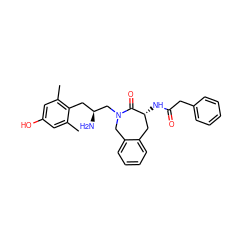 Cc1cc(O)cc(C)c1C[C@H](N)CN1Cc2ccccc2C[C@@H](NC(=O)Cc2ccccc2)C1=O ZINC000013644496