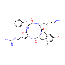 Cc1cc(O)cc(C)c1C[C@H]1NC(=O)[C@@H](CCCCN)NC(=O)[C@@H](Cc2ccccc2)NC(=O)[C@H](CCCNC(=N)N)NC1=O ZINC001772639218