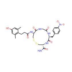 Cc1cc(O)cc(C)c1CCC(=O)N[C@H]1CSSC[C@@H](C(N)=O)NC(=O)[C@H](Cc2ccc([N+](=O)[O-])cc2)NC(=O)CNC1=O ZINC000049780088