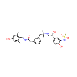 Cc1cc(O)cc(C)c1CNC(=O)Cc1cccc(CC(C)(C)NC[C@H](O)c2ccc(O)c(NS(C)(=O)=O)c2)c1 ZINC000064532203