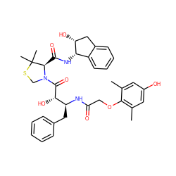 Cc1cc(O)cc(C)c1OCC(=O)N[C@@H](Cc1ccccc1)[C@H](O)C(=O)N1CSC(C)(C)[C@H]1C(=O)N[C@H]1c2ccccc2C[C@H]1O ZINC000049889029