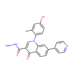 Cc1cc(O)ccc1-n1cc(C(=O)NN)c(=O)c2ccc(-c3ccncc3)cc21 ZINC000063539443