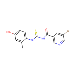 Cc1cc(O)ccc1NC(=S)NC(=O)c1cncc(Br)c1 ZINC000001167563