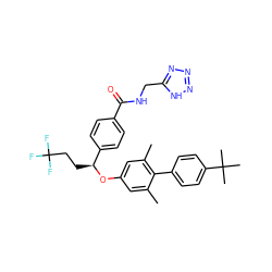 Cc1cc(O[C@@H](CCC(F)(F)F)c2ccc(C(=O)NCc3nnn[nH]3)cc2)cc(C)c1-c1ccc(C(C)(C)C)cc1 ZINC000043174814