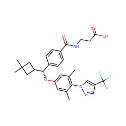 Cc1cc(O[C@@H](c2ccc(C(=O)NCCC(=O)O)cc2)C2CC(C)(C)C2)cc(C)c1-n1cc(C(F)(F)F)cn1 ZINC000169694317