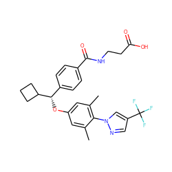 Cc1cc(O[C@@H](c2ccc(C(=O)NCCC(=O)O)cc2)C2CCC2)cc(C)c1-n1cc(C(F)(F)F)cn1 ZINC000096170532