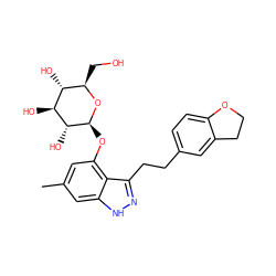 Cc1cc(O[C@@H]2O[C@H](CO)[C@@H](O)[C@H](O)[C@H]2O)c2c(CCc3ccc4c(c3)CCO4)n[nH]c2c1 ZINC000006718933