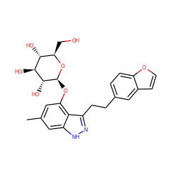 Cc1cc(O[C@@H]2O[C@H](CO)[C@@H](O)[C@H](O)[C@H]2O)c2c(CCc3ccc4occc4c3)n[nH]c2c1 ZINC000006718935