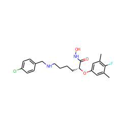 Cc1cc(O[C@H](CCCCNCc2ccc(Cl)cc2)C(=O)NO)cc(C)c1F ZINC000071318515