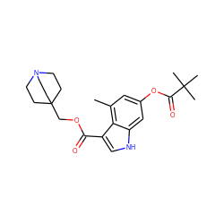 Cc1cc(OC(=O)C(C)(C)C)cc2[nH]cc(C(=O)OCC34CCN(CC3)CC4)c12 ZINC001772629893