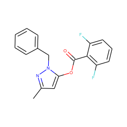 Cc1cc(OC(=O)c2c(F)cccc2F)n(Cc2ccccc2)n1 ZINC000045260249