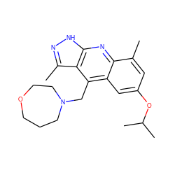 Cc1cc(OC(C)C)cc2c(CN3CCCOCC3)c3c(C)n[nH]c3nc12 ZINC000073385850