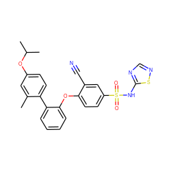 Cc1cc(OC(C)C)ccc1-c1ccccc1Oc1ccc(S(=O)(=O)Nc2ncns2)cc1C#N ZINC000095585087