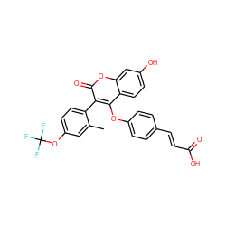 Cc1cc(OC(F)(F)F)ccc1-c1c(Oc2ccc(/C=C/C(=O)O)cc2)c2ccc(O)cc2oc1=O ZINC000299852451