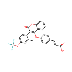 Cc1cc(OC(F)(F)F)ccc1-c1c(Oc2ccc(/C=C/C(=O)O)cc2)c2ccccc2oc1=O ZINC000299850596