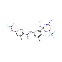 Cc1cc(OC(F)F)cnc1C(=O)Nc1cc(C)c(F)c([C@]2(CF)C[C@@H](C(F)(F)F)OC(N)=N2)c1 ZINC000223552005