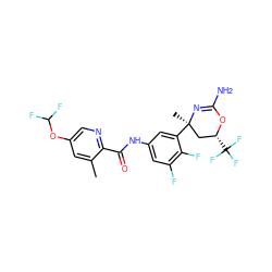 Cc1cc(OC(F)F)cnc1C(=O)Nc1cc(F)c(F)c([C@]2(C)C[C@@H](C(F)(F)F)OC(N)=N2)c1 ZINC000223533585