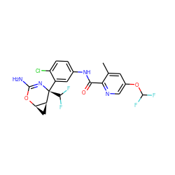 Cc1cc(OC(F)F)cnc1C(=O)Nc1ccc(Cl)c([C@@]2(C(F)F)N=C(N)O[C@@H]3C[C@@H]32)c1 ZINC000220650769