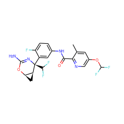 Cc1cc(OC(F)F)cnc1C(=O)Nc1ccc(F)c([C@@]2(C(F)F)N=C(N)O[C@@H]3C[C@@H]32)c1 ZINC000213848491