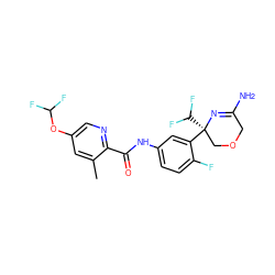 Cc1cc(OC(F)F)cnc1C(=O)Nc1ccc(F)c([C@]2(C(F)F)COCC(N)=N2)c1 ZINC000113655274