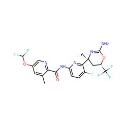 Cc1cc(OC(F)F)cnc1C(=O)Nc1ccc(F)c([C@]2(C)C[C@@H](C(F)(F)F)OC(N)=N2)n1 ZINC000223537315