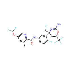 Cc1cc(OC(F)F)cnc1C(=O)Nc1ccc(F)c([C@]2(CF)C[C@@H](C(F)(F)F)OC(N)=N2)c1 ZINC000223536954