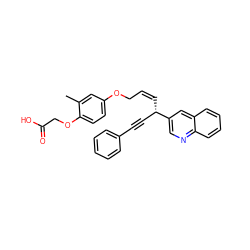 Cc1cc(OC/C=C\[C@@H](C#Cc2ccccc2)c2cnc3ccccc3c2)ccc1OCC(=O)O ZINC000028823292