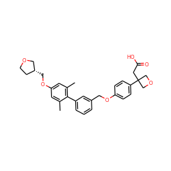 Cc1cc(OC[C@@H]2CCOC2)cc(C)c1-c1cccc(COc2ccc(C3(CC(=O)O)COC3)cc2)c1 ZINC000205797843