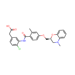 Cc1cc(OC[C@@H]2CN(C)c3ccccc3O2)ccc1C(=O)Nc1cc(CC(=O)O)ccc1Cl ZINC000072114152