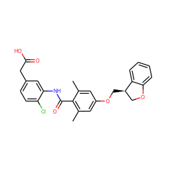 Cc1cc(OC[C@@H]2COc3ccccc32)cc(C)c1C(=O)Nc1cc(CC(=O)O)ccc1Cl ZINC000059648476