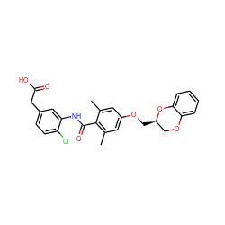 Cc1cc(OC[C@@H]2COc3ccccc3O2)cc(C)c1C(=O)Nc1cc(CC(=O)O)ccc1Cl ZINC000073159025