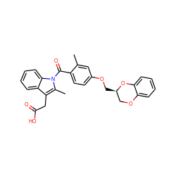 Cc1cc(OC[C@@H]2COc3ccccc3O2)ccc1C(=O)n1c(C)c(CC(=O)O)c2ccccc21 ZINC000072111448