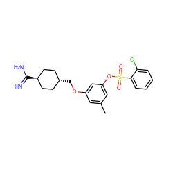 Cc1cc(OC[C@H]2CC[C@H](C(=N)N)CC2)cc(OS(=O)(=O)c2ccccc2Cl)c1 ZINC000253637317