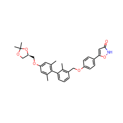 Cc1cc(OC[C@H]2COC(C)(C)O2)cc(C)c1-c1cccc(COc2ccc(-c3cc(=O)[nH]o3)cc2)c1C ZINC001772632440