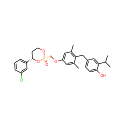 Cc1cc(OC[P@@]2(=O)OCC[C@@H](c3cccc(Cl)c3)O2)cc(C)c1Cc1ccc(O)c(C(C)C)c1 ZINC000034777163