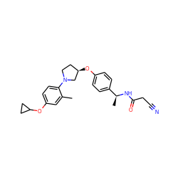 Cc1cc(OC2CC2)ccc1N1CC[C@@H](Oc2ccc([C@H](C)NC(=O)CC#N)cc2)C1 ZINC001772654265