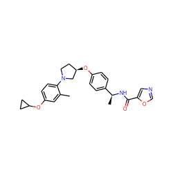 Cc1cc(OC2CC2)ccc1N1CC[C@@H](Oc2ccc([C@H](C)NC(=O)c3cnco3)cc2)C1 ZINC001772619338