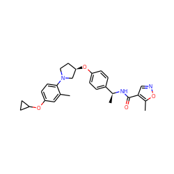 Cc1cc(OC2CC2)ccc1N1CC[C@@H](Oc2ccc([C@H](C)NC(=O)c3cnoc3C)cc2)C1 ZINC001772618195