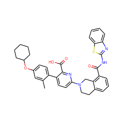 Cc1cc(OC2CCCCC2)ccc1-c1ccc(N2CCc3cccc(C(=O)Nc4nc5ccccc5s4)c3C2)nc1C(=O)O ZINC000144566345