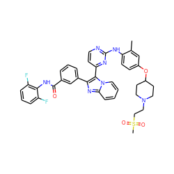 Cc1cc(OC2CCN(CCS(C)(=O)=O)CC2)ccc1Nc1nccc(-c2c(-c3cccc(C(=O)Nc4c(F)cccc4F)c3)nc3ccccn23)n1 ZINC000165109148