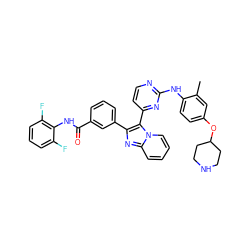 Cc1cc(OC2CCNCC2)ccc1Nc1nccc(-c2c(-c3cccc(C(=O)Nc4c(F)cccc4F)c3)nc3ccccn23)n1 ZINC000165067640