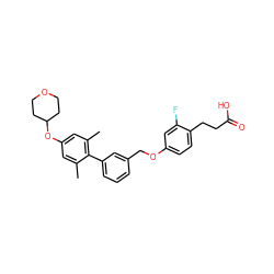 Cc1cc(OC2CCOCC2)cc(C)c1-c1cccc(COc2ccc(CCC(=O)O)c(F)c2)c1 ZINC000084758912