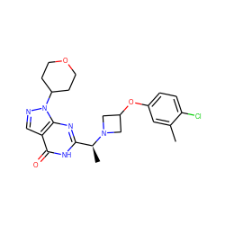 Cc1cc(OC2CN([C@@H](C)c3nc4c(cnn4C4CCOCC4)c(=O)[nH]3)C2)ccc1Cl ZINC001772611097