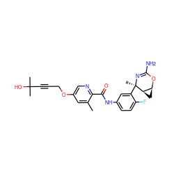 Cc1cc(OCC#CC(C)(C)O)cnc1C(=O)Nc1ccc(F)c([C@@]2(C)N=C(N)O[C@H]3C[C@H]32)c1 ZINC000220873059